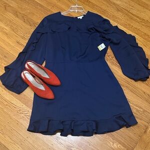 Maison Jules Elegant Navy Blue Ruffle Dress 14